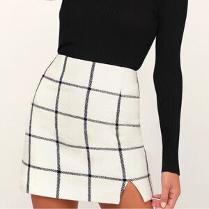 Lulus Cream Plaid Mini Skirt XS Soft Wool Blend Windowpane Check Skirt